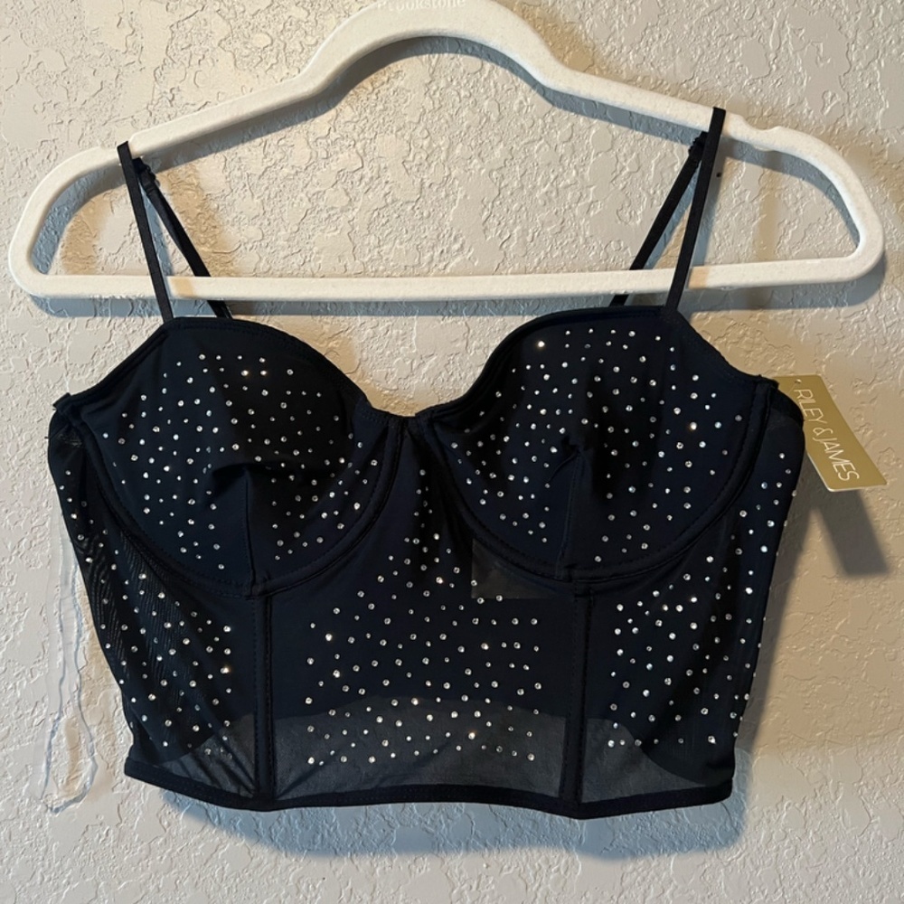 Black Rhinestone Bustier – L (New!) ✨💃🏽